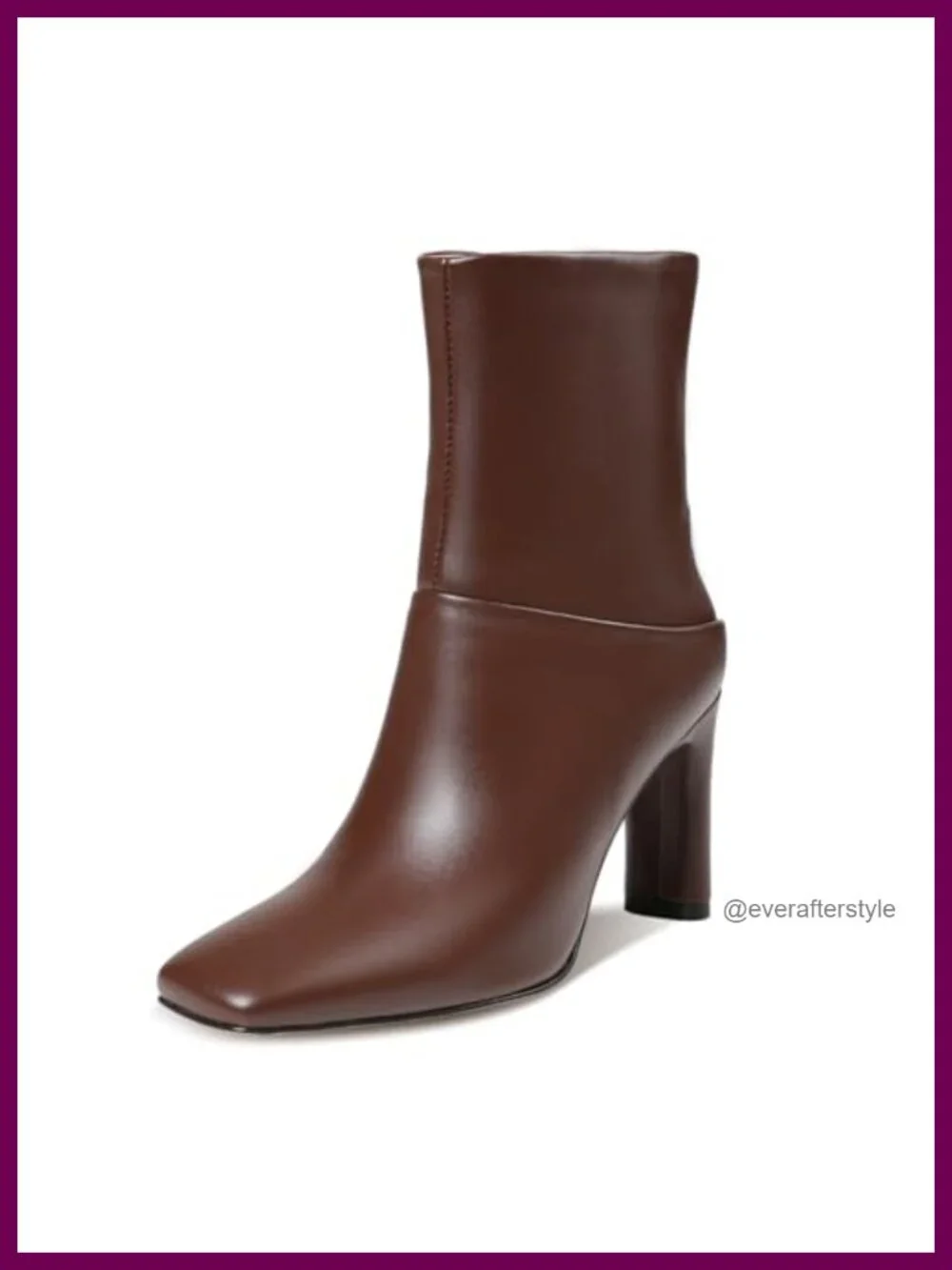 Women's Square Toe Block Heel Ankle Boots Faux Leather Side Zip Booties